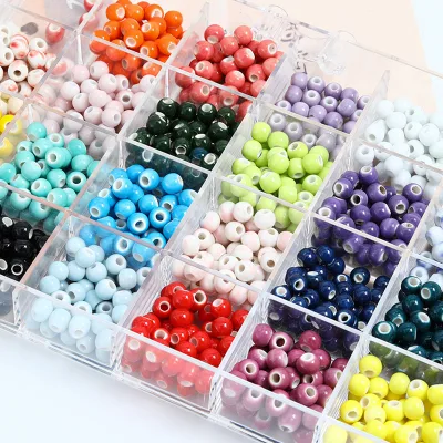 Chinese Ceramics for Handmade Jewelry Round Porcelain Beads with Floral Imprint Spacer Beads and Bead Assortments
