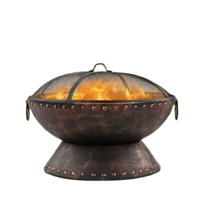 Outdoor Steel Wood Burning Fire Pit with Grate, Spark Screen, Fire Poker, Copper Finished Fire Pit for Backyard Fireplace
