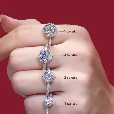 Wholesale 1/2/3/4CT Round Moissanite Engagement Ring S925 Silver Hexagonal Inlaid Full with Wedding Premium Beads