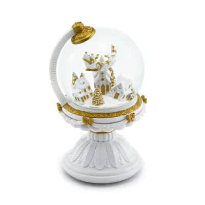 Flying Santa Claus Christmas Snow globe with LED Lamp Christmas Music Ornaments White gold