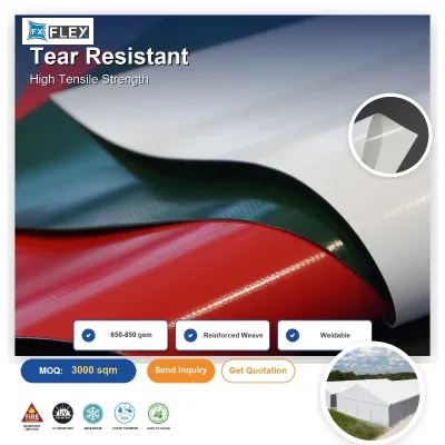 White Back Black 850gsm PVC Tarpaulin Fabric 100% Blackout Fire Retardant QUV Tested Waterproof Tear Resistant Fabric for Tents