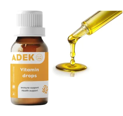 OEM/ODM ADEK Vitamin Oil with D3 E a K2 for Bone Health Children & Adults MCT-oil Oral Liquid Drops 30/60ml Health Food Grade
