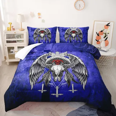 Fashion Printed Polyester Duvet Cover Pillowcase Three-Piece Set Dark Style Queen Size for Cool Girls and Boys