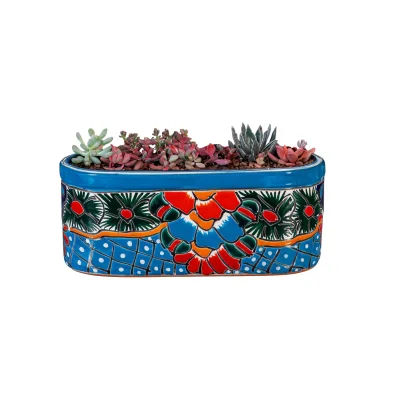 Handcrafted Talavera Ceramic Planter  Vibrant Hand-Painted Mexican Design, Suitable for Faux and Live Plants with Drainage Hole