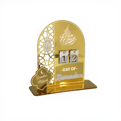 Nice Gold Mosque Wood Stand Ramadan Mubarak Masjid Shape Countdown Eid Minaret Table Centre Decoration Valentine's Day