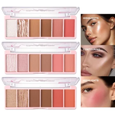 3-in-1 Face Palette, Contour Blush Shimmer Highlighter, Blendable Pigmented Powder, Longwear Waterproof Portable Makeup