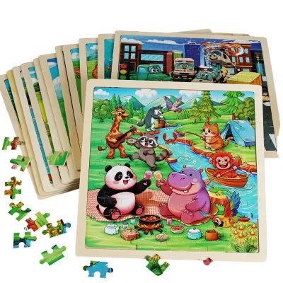 Custom 100-Piece Wood DIY Cartoon Animal Jigsaw Puzzle Educational Learning Toy Cardboard Box for Kids Boys Girls