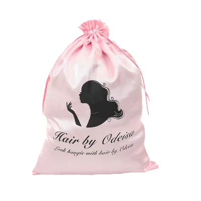 Luxury YUNICO Silk Drawstring Satin Wig Bags with Custom Logo and Screen Printed Lingerie Bags for Mailing Hair