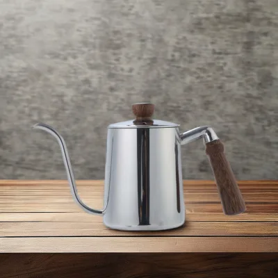 600ml Stainless Steel Fine Mouth Drip Coffee Pot with Wooden Handle Pour Over Coffee Maker Set