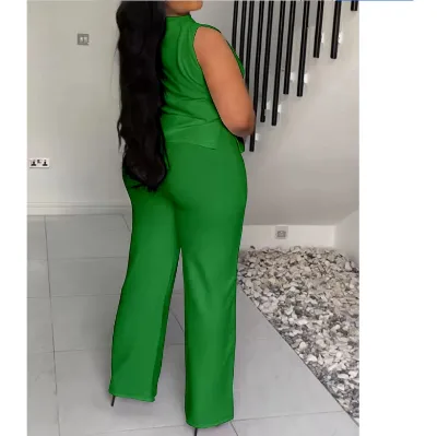 Versatile Large Size Apparel: Sleeveless Top & StraightLeg Pants Set