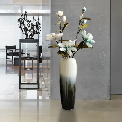 Modern Hand Painted Large Black and White Flower Vase Pigmented Glaze Design Ceramic Floor Vase Home Decor Rustic Style