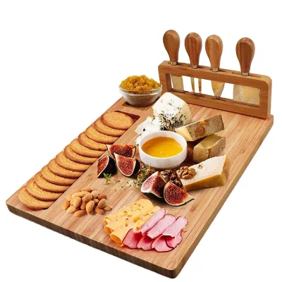 Custom Wholesale Bamboo Wood Cutting Cheese Board Set with Knife