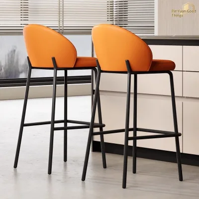 Modern Simple Iron Frame Bar Stool Non-Rotatable Non-Adjustable Design for Coffee Shops Home Bars Reception Counters-Model