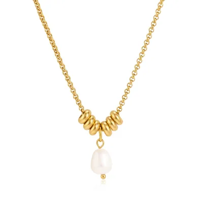 Factory Wholesale Anti Tarnish PVD 18K Gold Stainless Steel Freshwater Pendant Bamboo Chain Necklace for Women