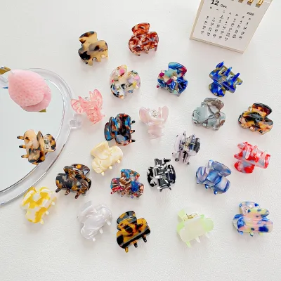 Kinling OEM Design Girls Kids Tortoise Shell Cute Small Square Acetate Mini Hair Claw Clips