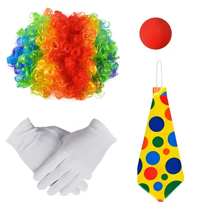 Clown Costume Set for Adults (Polyester) Rainbow Wig Nose Bow Tie & White Gloves-FX Brand for Parties/Carnivals Unisex
