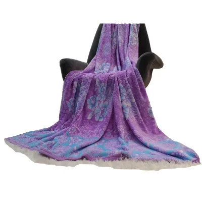 100% Polyester Solid and Soft Embossed Printed Flannel Thick Fleece Blanket With Sherpa
