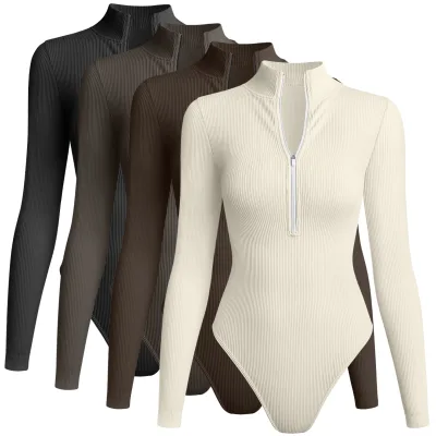 High Quality Zippered Fitness Onesie Yoga Wear Tummy Control Shapewear Bodysuit Sports Jumpsuit