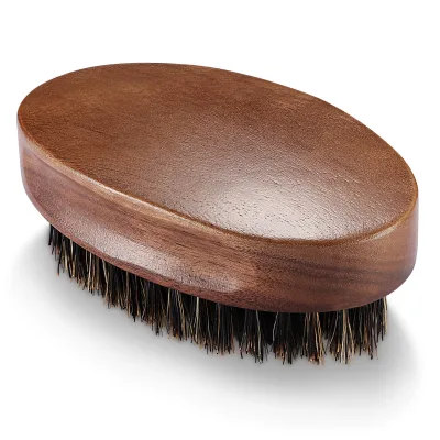 Men's Oval Wooden Grooming Brush Black Walnut Wood Handle Boar Bristle Beard Brushes