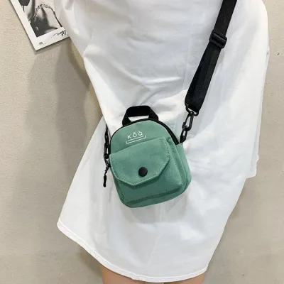 Fashion Girl Kids Small Crossbody Backpack Purse Mini Green Canvas Shoulder Bag with Outside Pocket