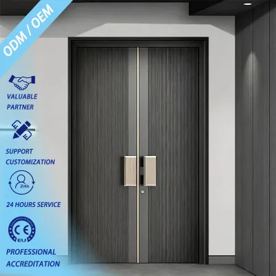 Modern Fluted Double Swing Aluminum Entrance Door Luxury Villa Front Door CE Certified ODM OEM Custom Home Entry Gate