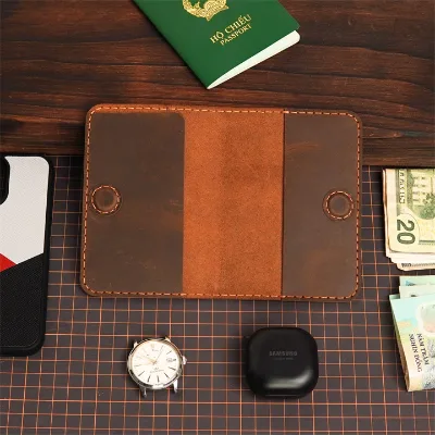 Factory Promotion Custom Vintage Real Leather Passport Holder & Card Bag-Multi-Function Waterproof Gift with Ticket Position