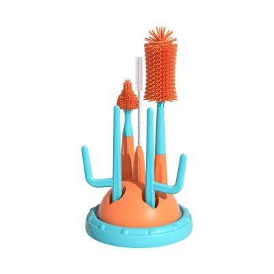 Combination 360 Degree Rotating Cleaning Bottle Brush Set Silicone Three Color Long Handle Eco-Friendly and Durable