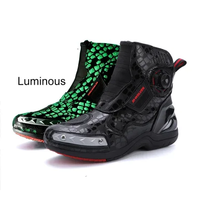2024 Motorbike Racing Shoes Waterproof Riding Motocross Boots Luminous Black Sport Shoes Moto Mens Biker Motorcycle Boots