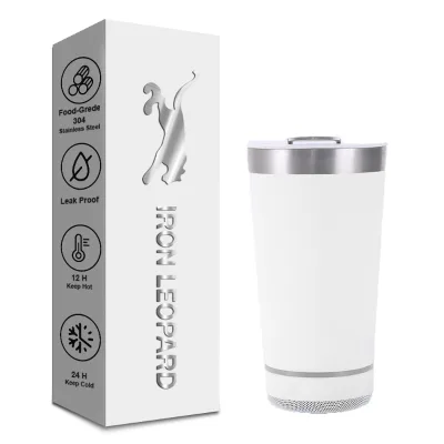 New Product Ideas 2024 Double Walled Bluetooth Music Speaker Tumbler Vacuum Drinking Cup With Slider Lid With Opener