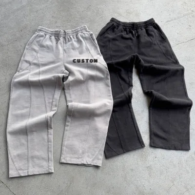 Custom Heavyweight 100% Cotton Sweatpants High Quality Loose Stacked Wide Leg Pants Vintage Men Fleece Sweatpants