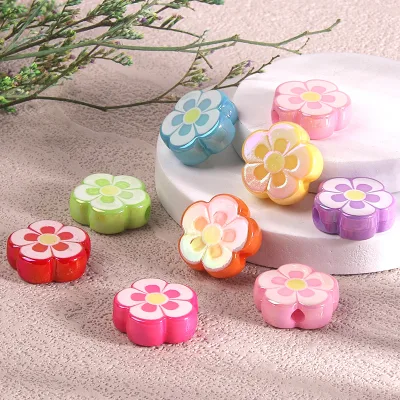 ywly Acrylic Electroplating UV Color Plating Light Flower Beads 18mm for Diy Mobile Phone Chain Pendant Jewelry Making