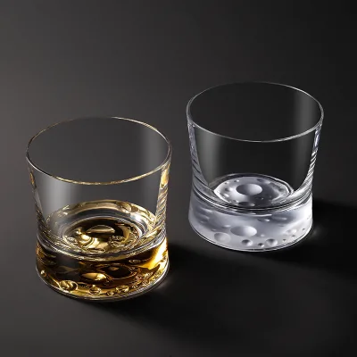 Custom Logo Lead Free Crystal Shot Glass with Moon Design for Business Gifts-Hand Blown Whiskey Brandy Snifter (200ml Capacity)