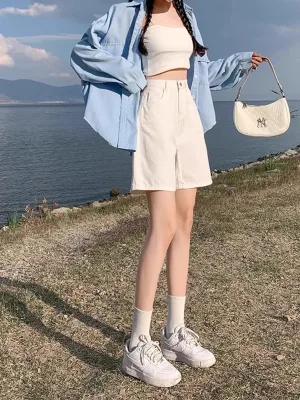Factory Wholesale High Waisted Wide Denim Shorts for Women Fitting Covering Hips Hourglass shaped Friendly Style Comfortable
