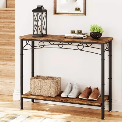 American Style Retro Simple Solid Pine Wood Wrought Iron Console Table for Hallway and Wall Side Use Home Furniture