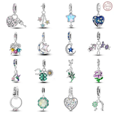 Wholesale 925 Sterling Silver Cz Pendant Charm Bracelets, Round Beads Silver Heart Charms for Jewelry Making Fine Pendant Charms
