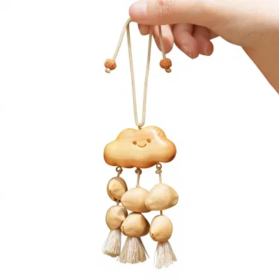 Yunyu Natural Handmade Fruit-Shell & Wood Cloud Shape Bag Pendant Car Rattling Toy Rattle Ornament