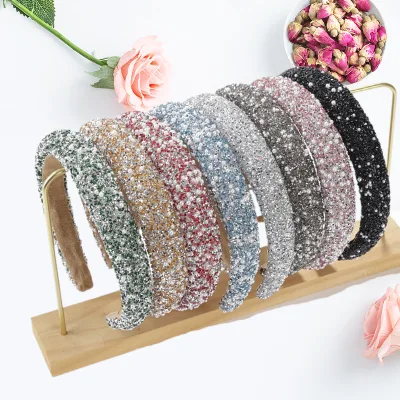 Glitter Luxury Korean-Style Rhinestone Hairband High-Crown Full Diamonds Pearls Small Exclusive High-End Sponge Hair Band