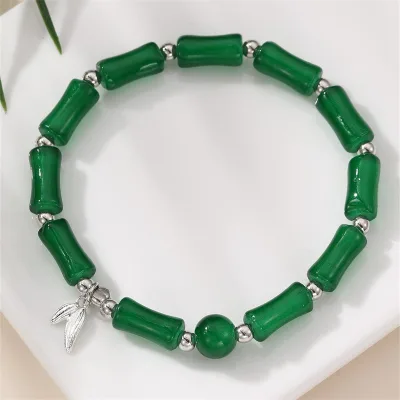 Wholesale Women Bead Glass Beads Bamboo Leaves Bracelet Colorful Crystal Beaded Girls Bracelet Ladies Bracelet