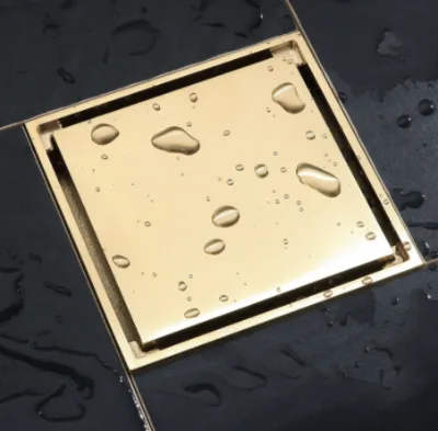Modern Style Silver Golden Color square Shape Brass Bathroom Floor Drain