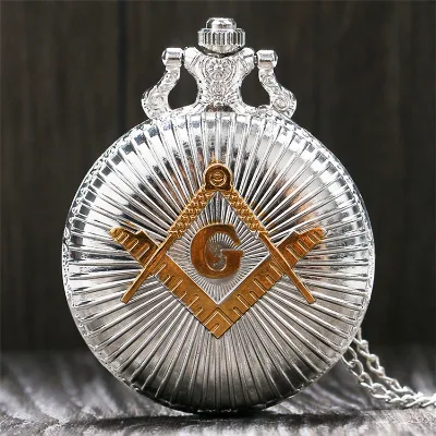 Cool Silver & Golden Masonic Freemason Freemasonry Theme Alloy Quartz Fob Pocket Watch With Necklace Chain Free Drop Shipping
