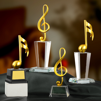 Honor of Crystal Gold Metal Music Note Crystal Trophies Awards for Singing Events Elegant Trophies Medals Plaques
