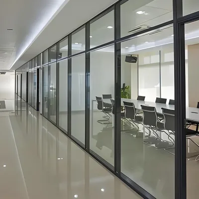 Top Selling Custom-Size Double Layer Glass Office Wall Partition Full View Without Aluminum