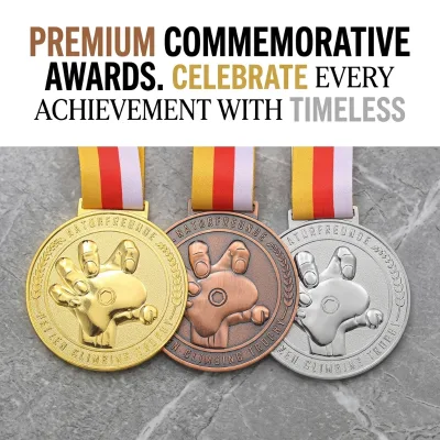 Personalized Stamped Metal Medal Gold Silver Bronze Plating Custom Logo Engraving Sports Competition Award Medal With Ribbon