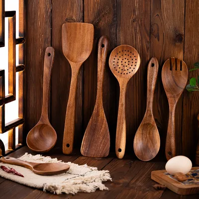 Bpa-Free Eco-Friendly Bamboo Cooking Utensil Set Non-Stick Finish 9-Piece Durable Simple Design Dishwasher Safe Kitchen Tools