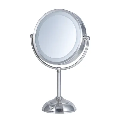 Professional Double Sided Large Lighted Metal Glass Makeup Mirror 1X/10X HD Magnifying 3 Color Dimmable Shadowless Vanity Mirror