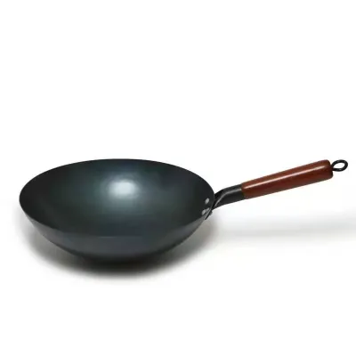 Traditional Chinese Handmade Carbon Steel Wok Pan Non-Coating Non-Stick with Round Bottom Handcrafted Wok by Chinese Artisans