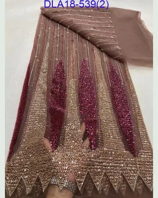 Factory Direct Sales Embroidery Fabric pink Beaded Lace Fabric French Lace Fabric Women Dress Wedding Bridal Lace Party Dress