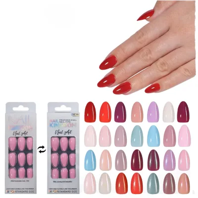 Hot Sale 32pcs/Box Removable Almond Design Full Coverage Wearable False Nail Patches Press-On Fake Nails for Finger Application