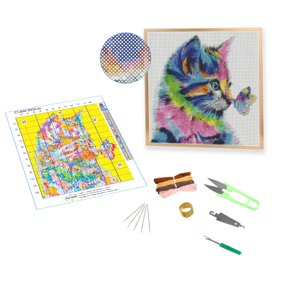 DIY Cross Stitch Embroidery Pattern Colorful Cat 30x30cm Cross-Stitching Needlework for Beginners