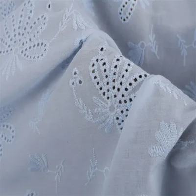 Custom Breathable Embroidered Cotton Fabric 100% Organic Cotton Floral Design Woven by the Yard Embroidered Cotton Fabric